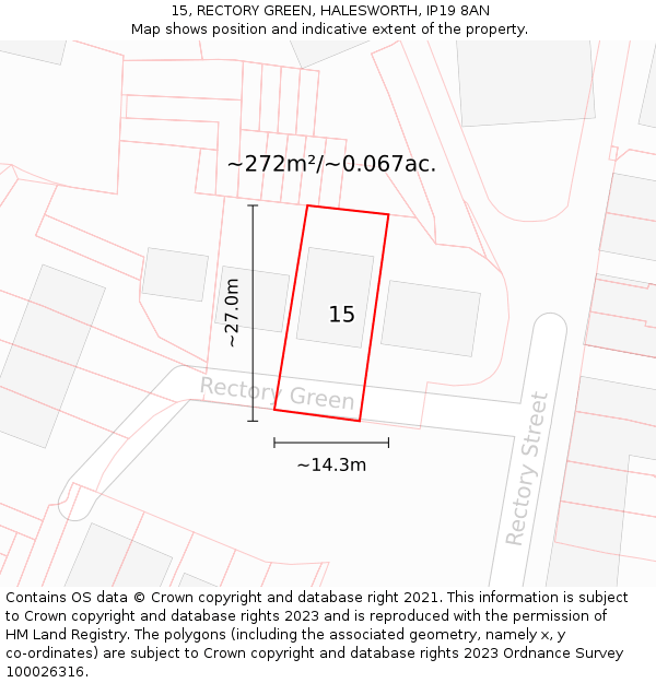 15, RECTORY GREEN, HALESWORTH, IP19 8AN: Plot and title map