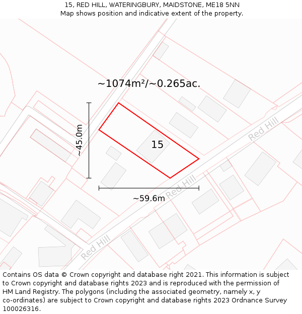 15, RED HILL, WATERINGBURY, MAIDSTONE, ME18 5NN: Plot and title map