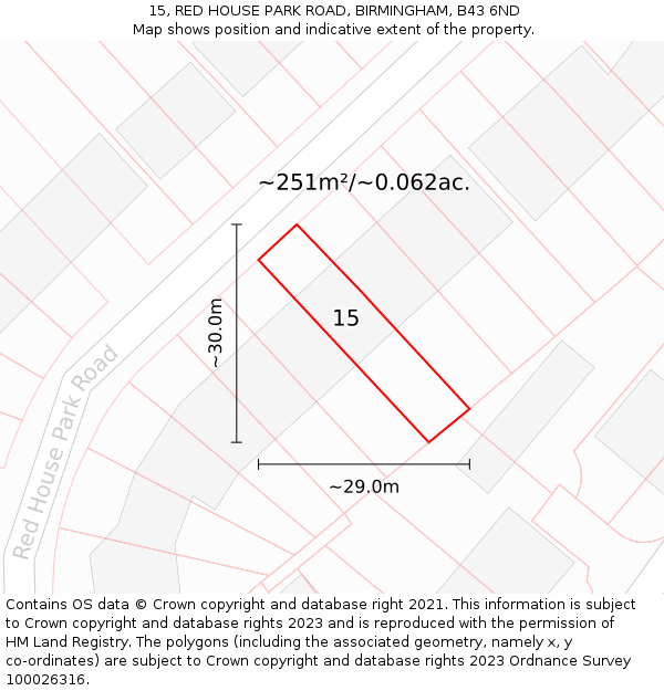 15, RED HOUSE PARK ROAD, BIRMINGHAM, B43 6ND: Plot and title map