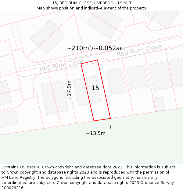 15, RED RUM CLOSE, LIVERPOOL, L9 9HT: Plot and title map