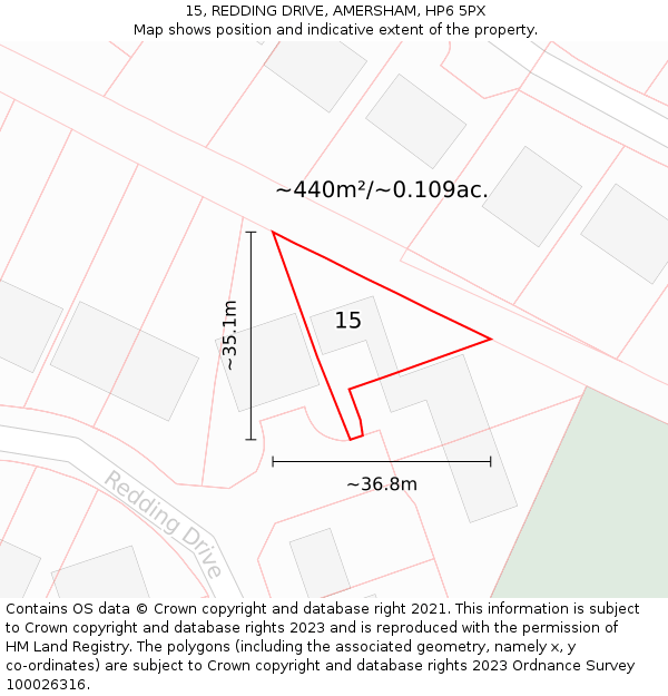 15, REDDING DRIVE, AMERSHAM, HP6 5PX: Plot and title map