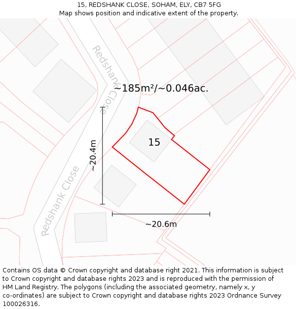 15, REDSHANK CLOSE, SOHAM, ELY, CB7 5FG: Plot and title map