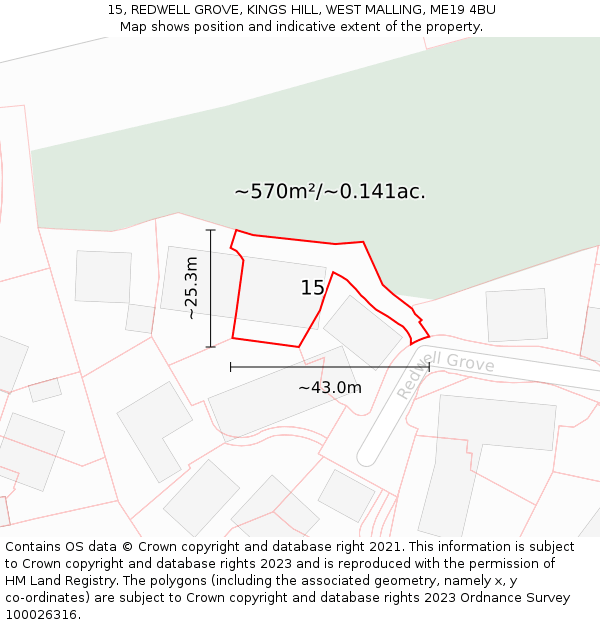 15, REDWELL GROVE, KINGS HILL, WEST MALLING, ME19 4BU: Plot and title map