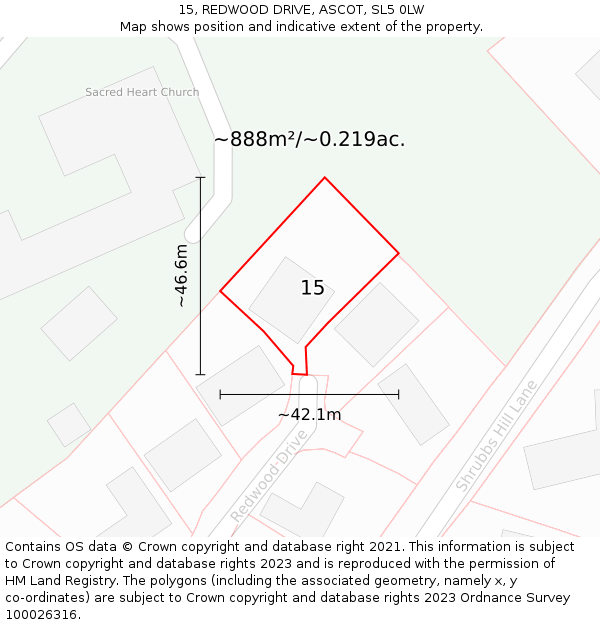 15, REDWOOD DRIVE, ASCOT, SL5 0LW: Plot and title map