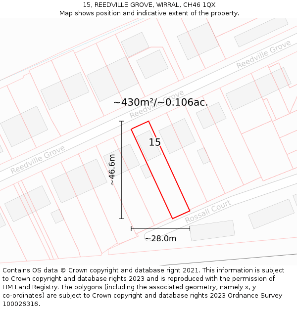 15, REEDVILLE GROVE, WIRRAL, CH46 1QX: Plot and title map