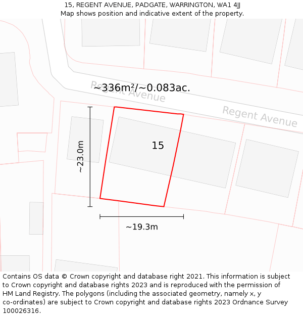 15, REGENT AVENUE, PADGATE, WARRINGTON, WA1 4JJ: Plot and title map