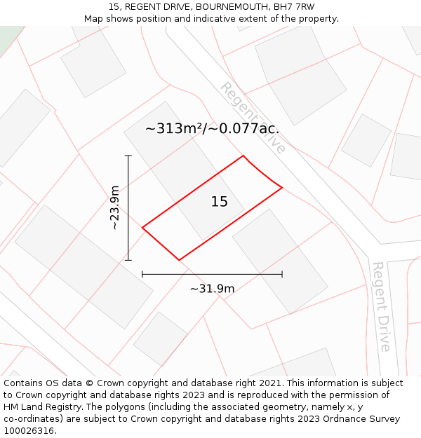 15, REGENT DRIVE, BOURNEMOUTH, BH7 7RW: Plot and title map