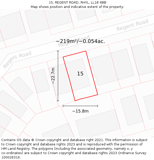 15, REGENT ROAD, RHYL, LL18 4BB: Plot and title map