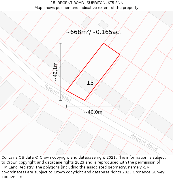 15, REGENT ROAD, SURBITON, KT5 8NN: Plot and title map