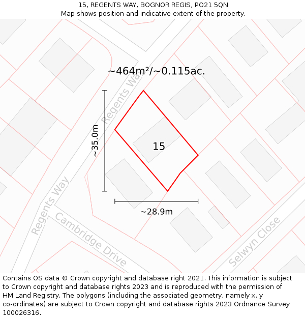 15, REGENTS WAY, BOGNOR REGIS, PO21 5QN: Plot and title map