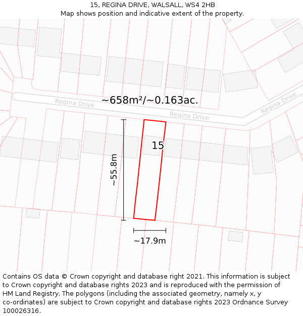 15, REGINA DRIVE, WALSALL, WS4 2HB: Plot and title map
