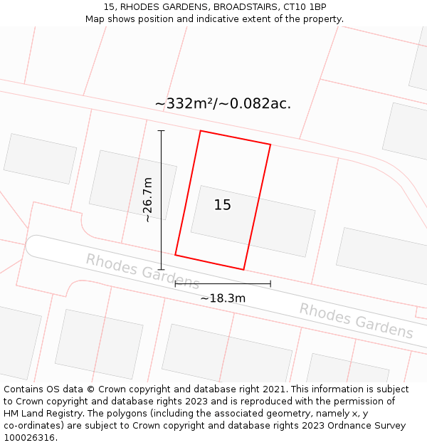 15, RHODES GARDENS, BROADSTAIRS, CT10 1BP: Plot and title map