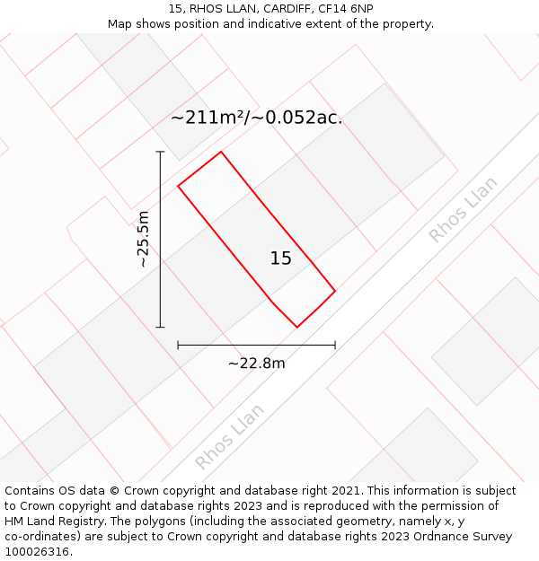 15, RHOS LLAN, CARDIFF, CF14 6NP: Plot and title map