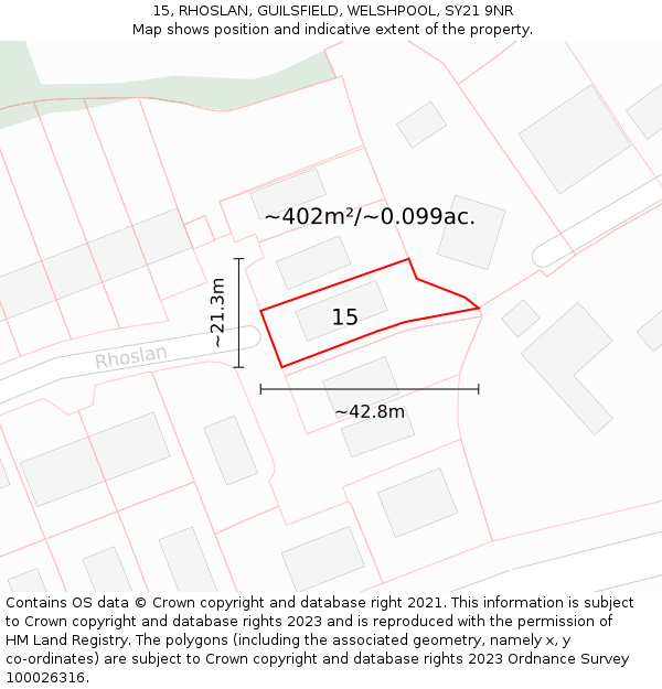 15, RHOSLAN, GUILSFIELD, WELSHPOOL, SY21 9NR: Plot and title map