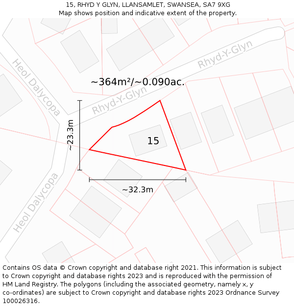 15, RHYD Y GLYN, LLANSAMLET, SWANSEA, SA7 9XG: Plot and title map