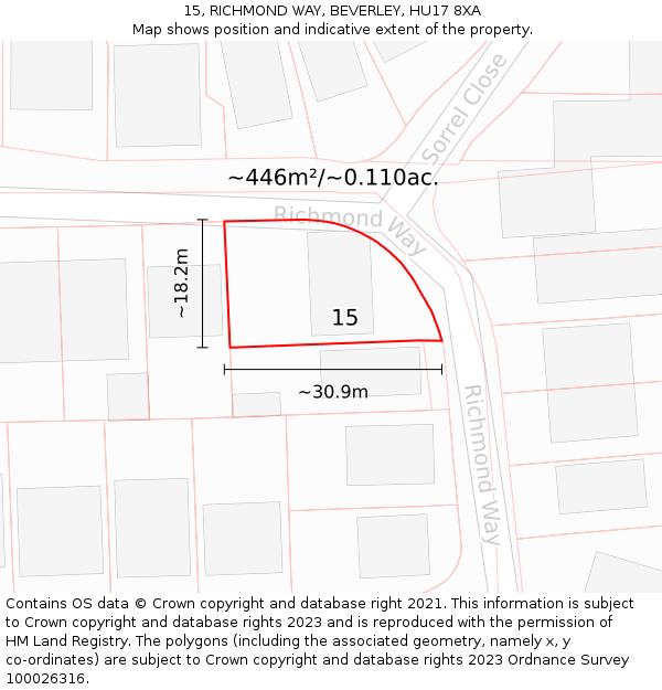 15, RICHMOND WAY, BEVERLEY, HU17 8XA: Plot and title map