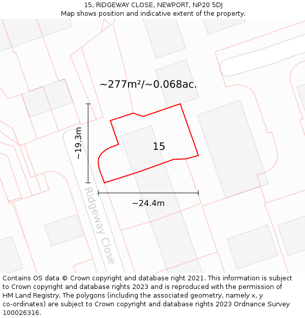 15, RIDGEWAY CLOSE, NEWPORT, NP20 5DJ: Plot and title map
