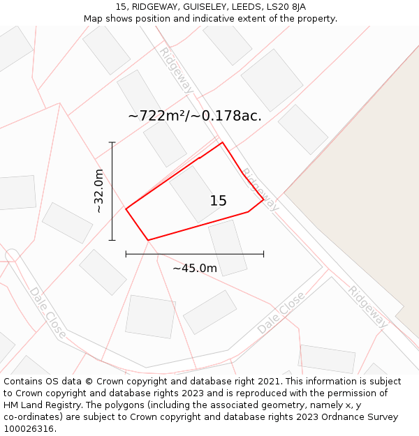 15, RIDGEWAY, GUISELEY, LEEDS, LS20 8JA: Plot and title map