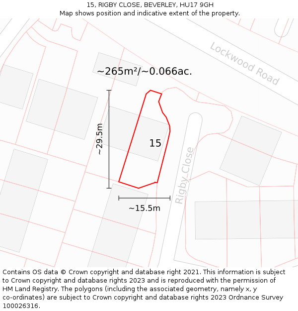 15, RIGBY CLOSE, BEVERLEY, HU17 9GH: Plot and title map