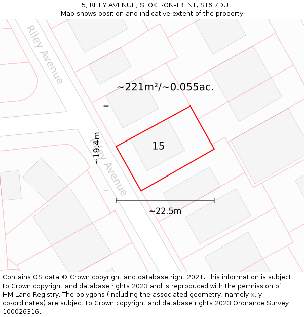 15, RILEY AVENUE, STOKE-ON-TRENT, ST6 7DU: Plot and title map