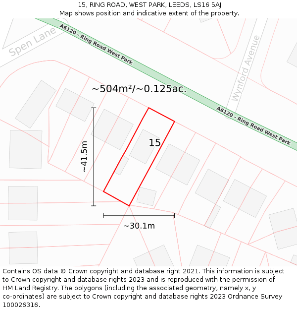 15, RING ROAD, WEST PARK, LEEDS, LS16 5AJ: Plot and title map