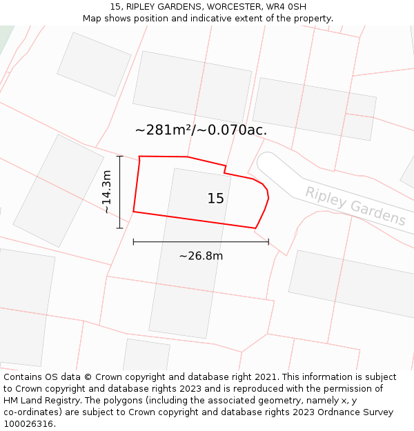 15, RIPLEY GARDENS, WORCESTER, WR4 0SH: Plot and title map