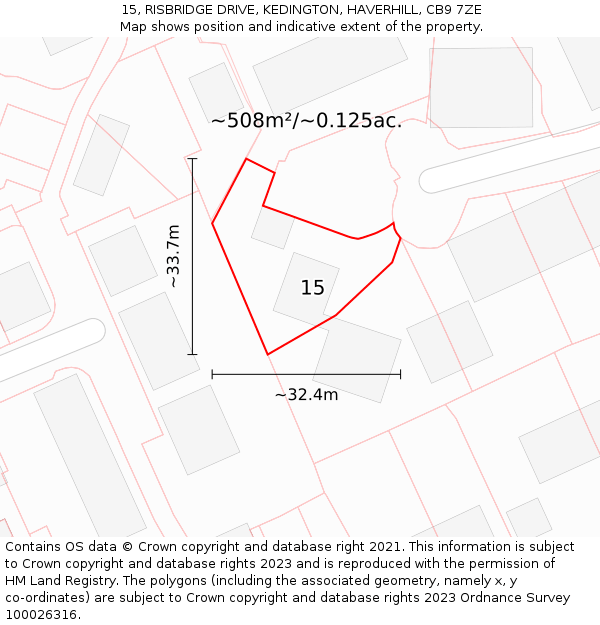 15, RISBRIDGE DRIVE, KEDINGTON, HAVERHILL, CB9 7ZE: Plot and title map