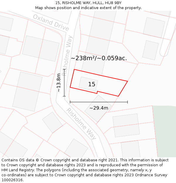 15, RISHOLME WAY, HULL, HU8 9BY: Plot and title map