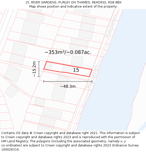 15, RIVER GARDENS, PURLEY ON THAMES, READING, RG8 8BX: Plot and title map
