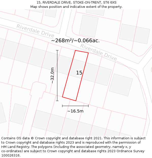 15, RIVERDALE DRIVE, STOKE-ON-TRENT, ST6 6XS: Plot and title map