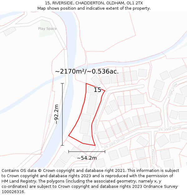 15, RIVERSIDE, CHADDERTON, OLDHAM, OL1 2TX: Plot and title map