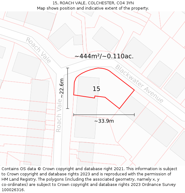 15, ROACH VALE, COLCHESTER, CO4 3YN: Plot and title map