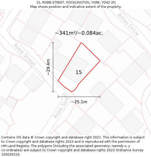 15, ROBB STREET, POCKLINGTON, YORK, YO42 2FJ: Plot and title map