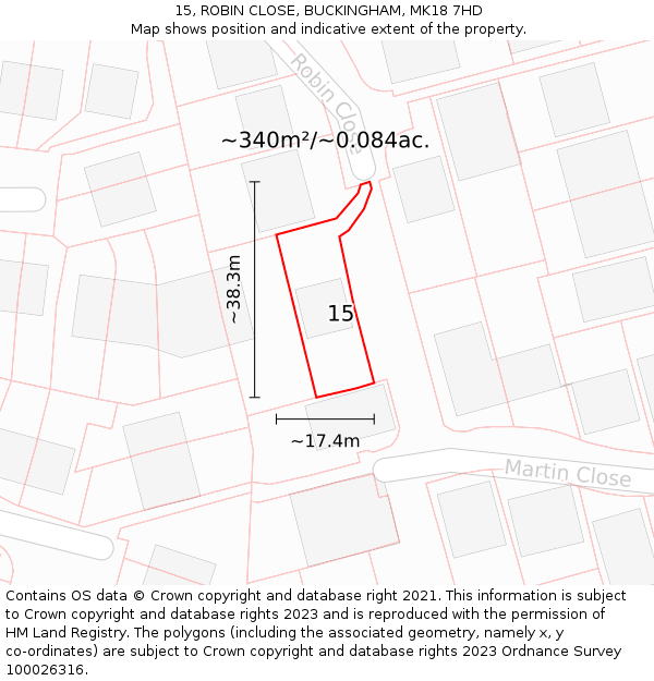 15, ROBIN CLOSE, BUCKINGHAM, MK18 7HD: Plot and title map