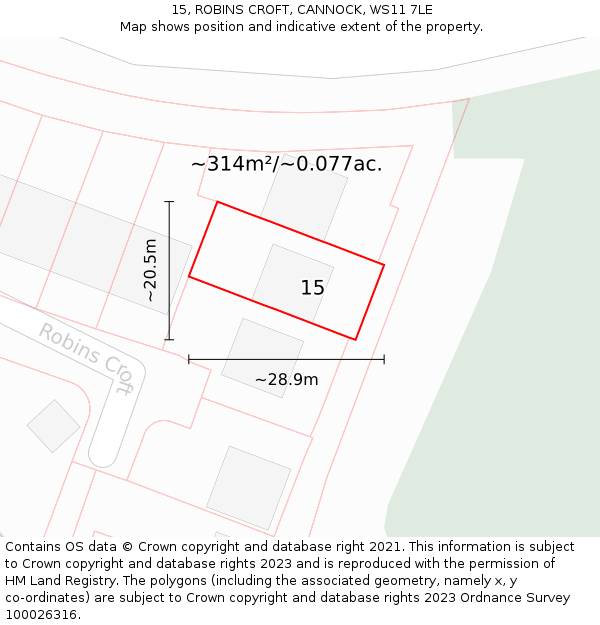 15, ROBINS CROFT, CANNOCK, WS11 7LE: Plot and title map