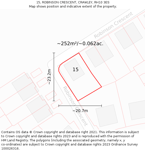 15, ROBINSON CRESCENT, CRAWLEY, RH10 3ES: Plot and title map