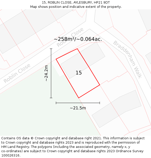 15, ROBLIN CLOSE, AYLESBURY, HP21 9DT: Plot and title map