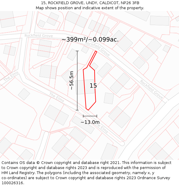 15, ROCKFIELD GROVE, UNDY, CALDICOT, NP26 3FB: Plot and title map