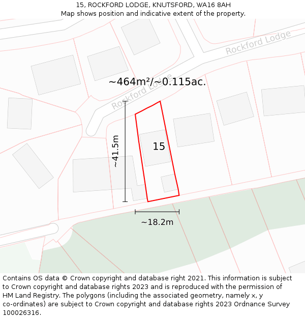 15, ROCKFORD LODGE, KNUTSFORD, WA16 8AH: Plot and title map