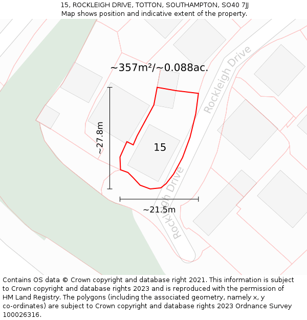 15, ROCKLEIGH DRIVE, TOTTON, SOUTHAMPTON, SO40 7JJ: Plot and title map