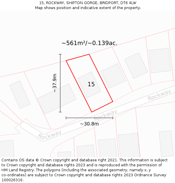 15, ROCKWAY, SHIPTON GORGE, BRIDPORT, DT6 4LW: Plot and title map