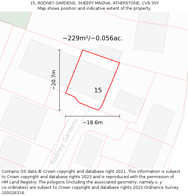 15, RODNEY GARDENS, SHEEPY MAGNA, ATHERSTONE, CV9 3SY: Plot and title map