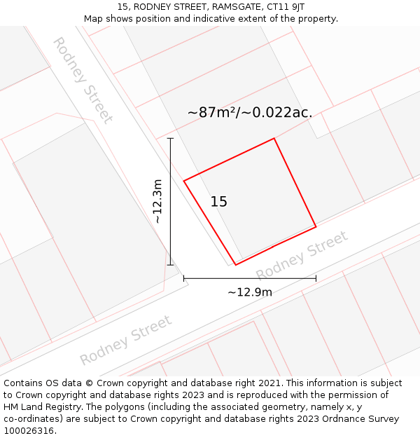 15, RODNEY STREET, RAMSGATE, CT11 9JT: Plot and title map