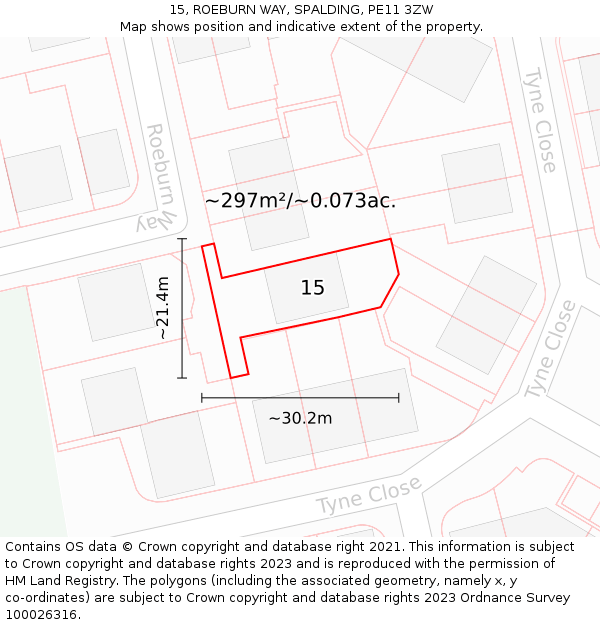 15, ROEBURN WAY, SPALDING, PE11 3ZW: Plot and title map