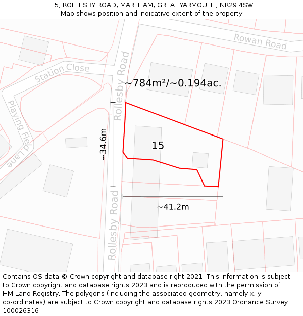 15, ROLLESBY ROAD, MARTHAM, GREAT YARMOUTH, NR29 4SW: Plot and title map