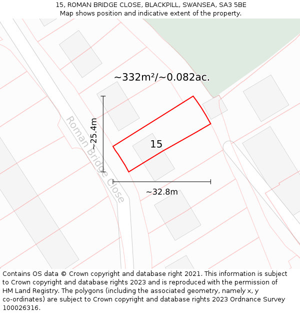 15, ROMAN BRIDGE CLOSE, BLACKPILL, SWANSEA, SA3 5BE: Plot and title map