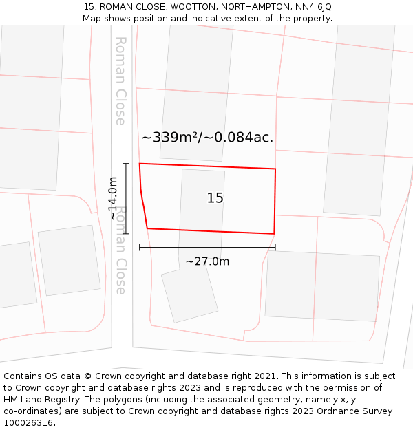 15, ROMAN CLOSE, WOOTTON, NORTHAMPTON, NN4 6JQ: Plot and title map