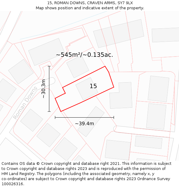 15, ROMAN DOWNS, CRAVEN ARMS, SY7 9LX: Plot and title map