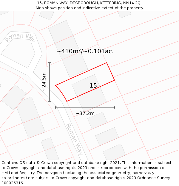 15, ROMAN WAY, DESBOROUGH, KETTERING, NN14 2QL: Plot and title map