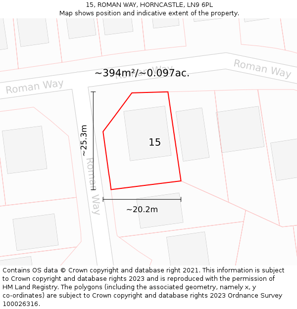 15, ROMAN WAY, HORNCASTLE, LN9 6PL: Plot and title map